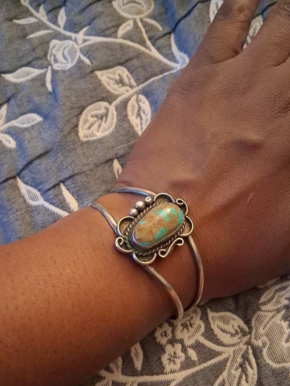 Sterling Silver Turquoise Cuff Bracelet - Teal Brown Stone